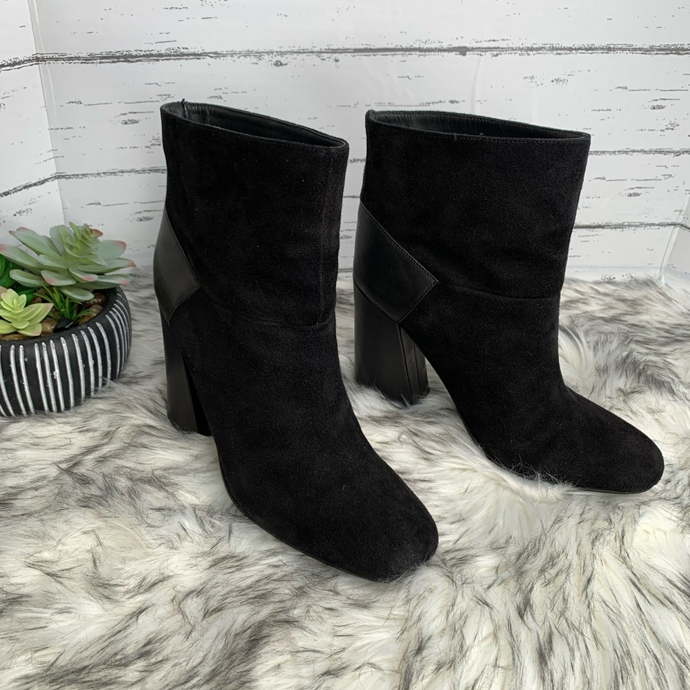 SEE BY CHLOE Luxury Minimalist Black Suede Square Toe Ankle Boots, 39.5/9.5 - Picture 7 of 14